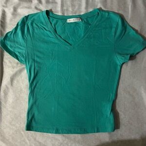 Active Basic Green/Blue Fitted Crop Tee
